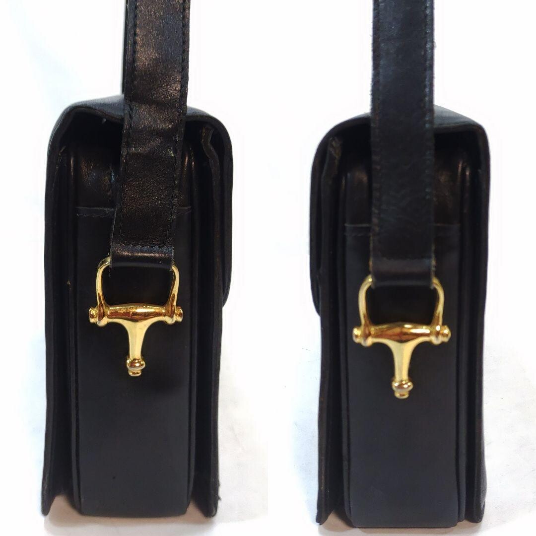 CELINE Shoulder bag Leather Horse carriage hardware Black Vintage From Japan