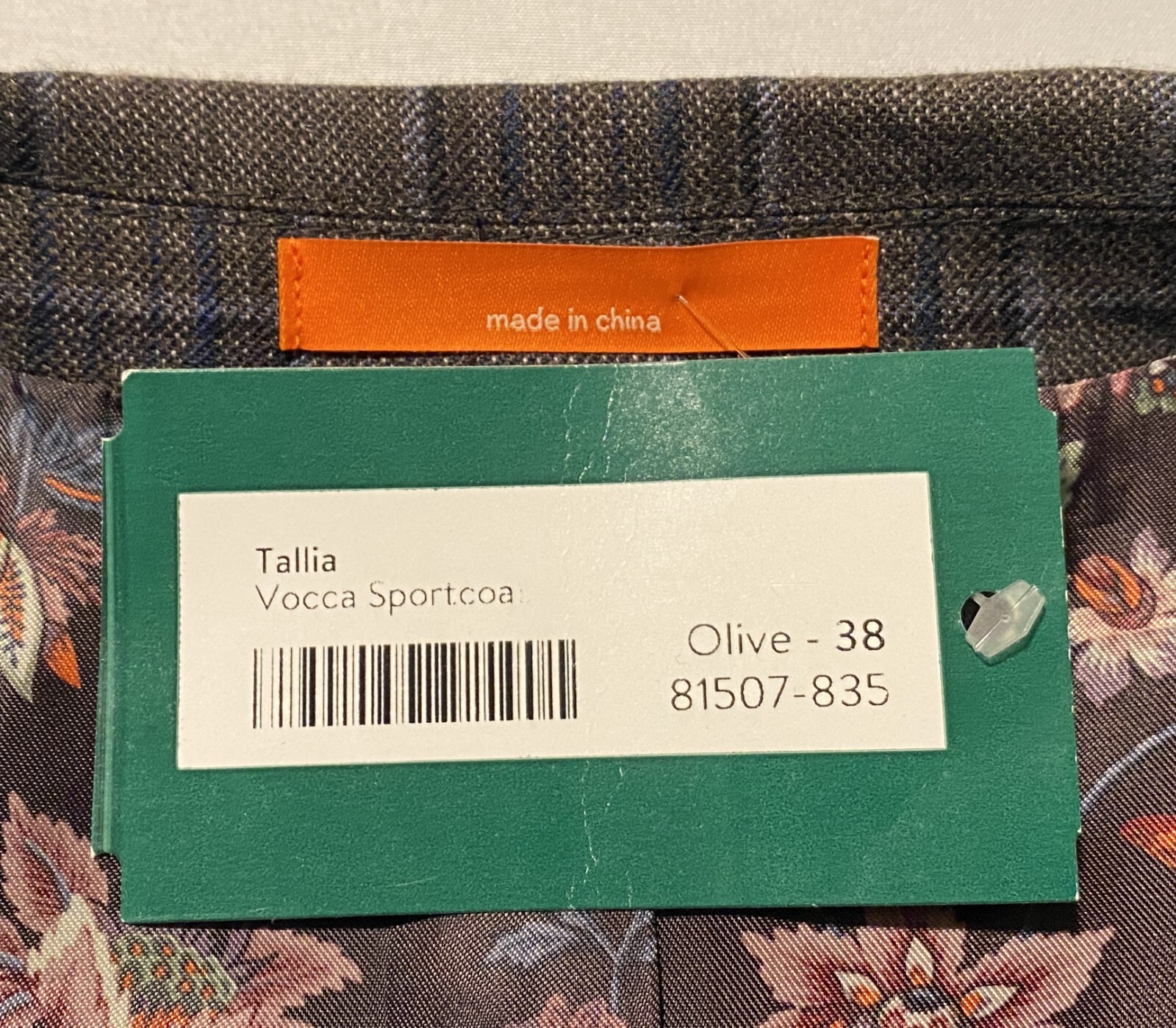 NWT Tallia Vocca Slim Halflined Plaid Men’s Sportcoat Jacket 100% Wool Size 38R