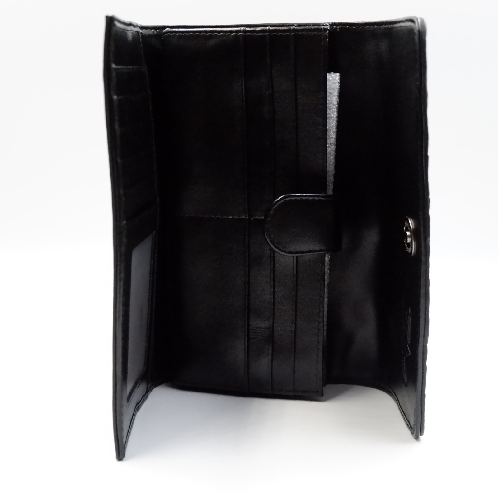 New Black Genuine Croc Leather BackBone Skin Women Tri-fold Clutch Wallet Purse.