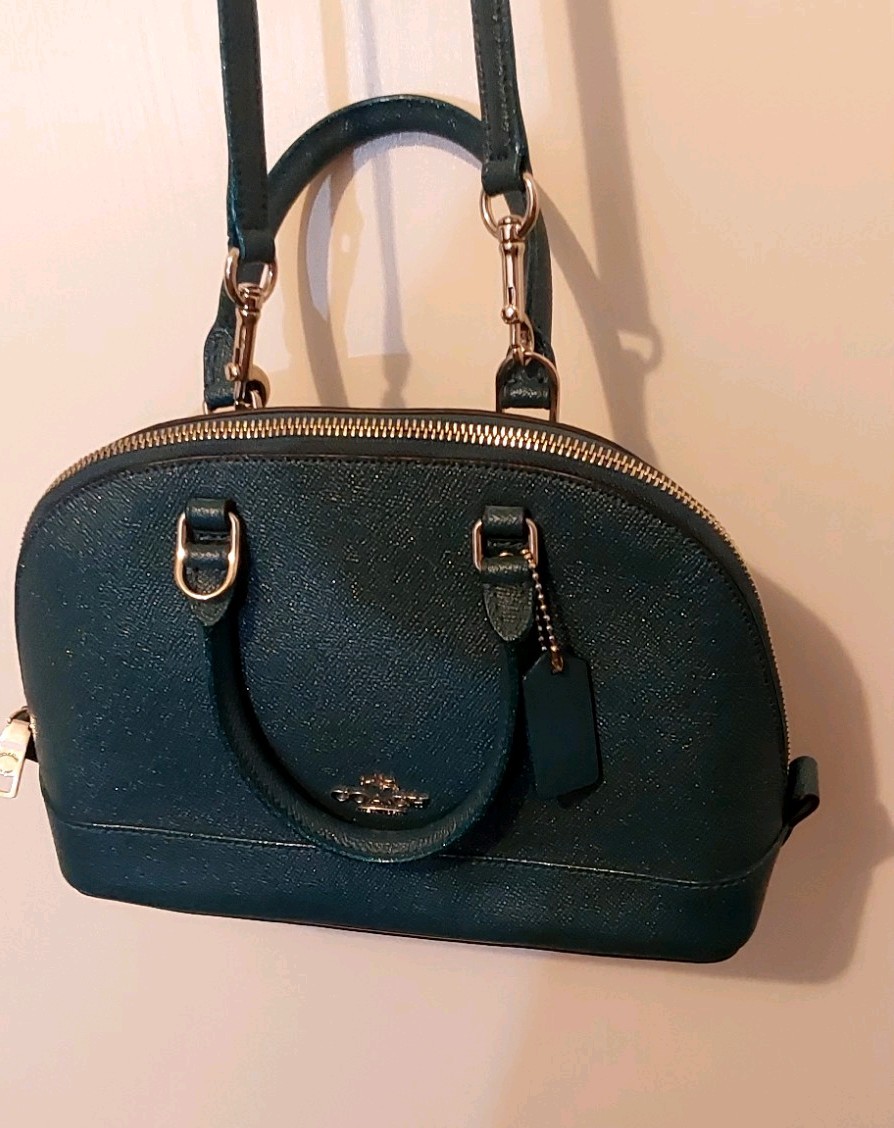 Coach Mini Sierra Satchel Teal Glitter Crossgrain Leather Woman’s Bag