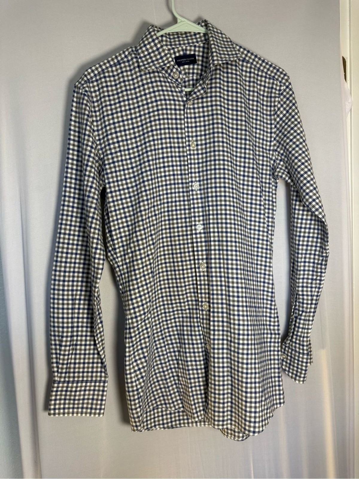 Proper Cloth Men’s Navy Blue Gingham Button Down Shirt 100% Cotton