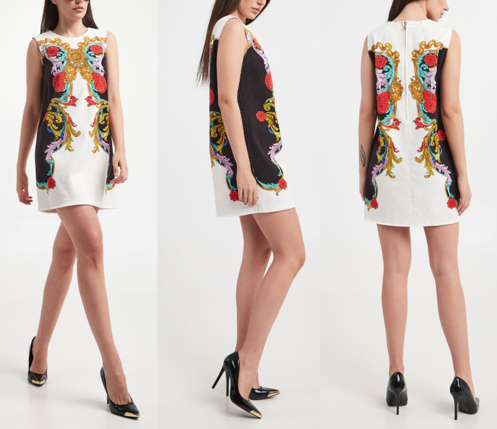 VERSACE JEANS COUTURE BULL PANEL SUN BAROQUE Denim Dress Denim Dress Mini Dress S