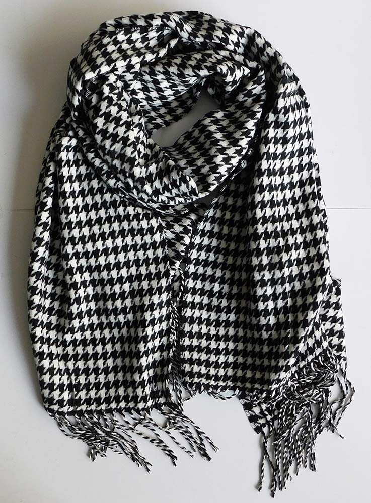 New Elegant Large Winter Italy Design Houndstooth Super Soft Scarf Black/White