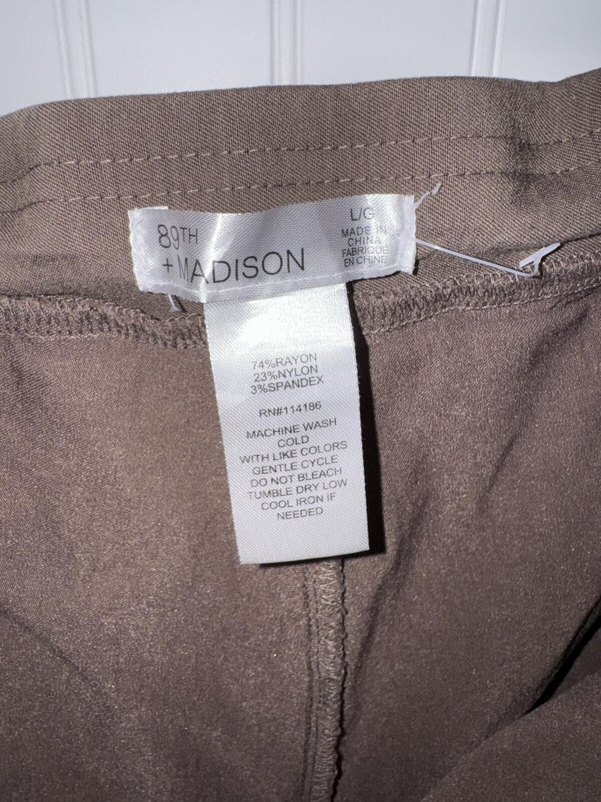 89th + Madison Brown Stretch Pull On Straight Leg Casual Pants Side Tab Large