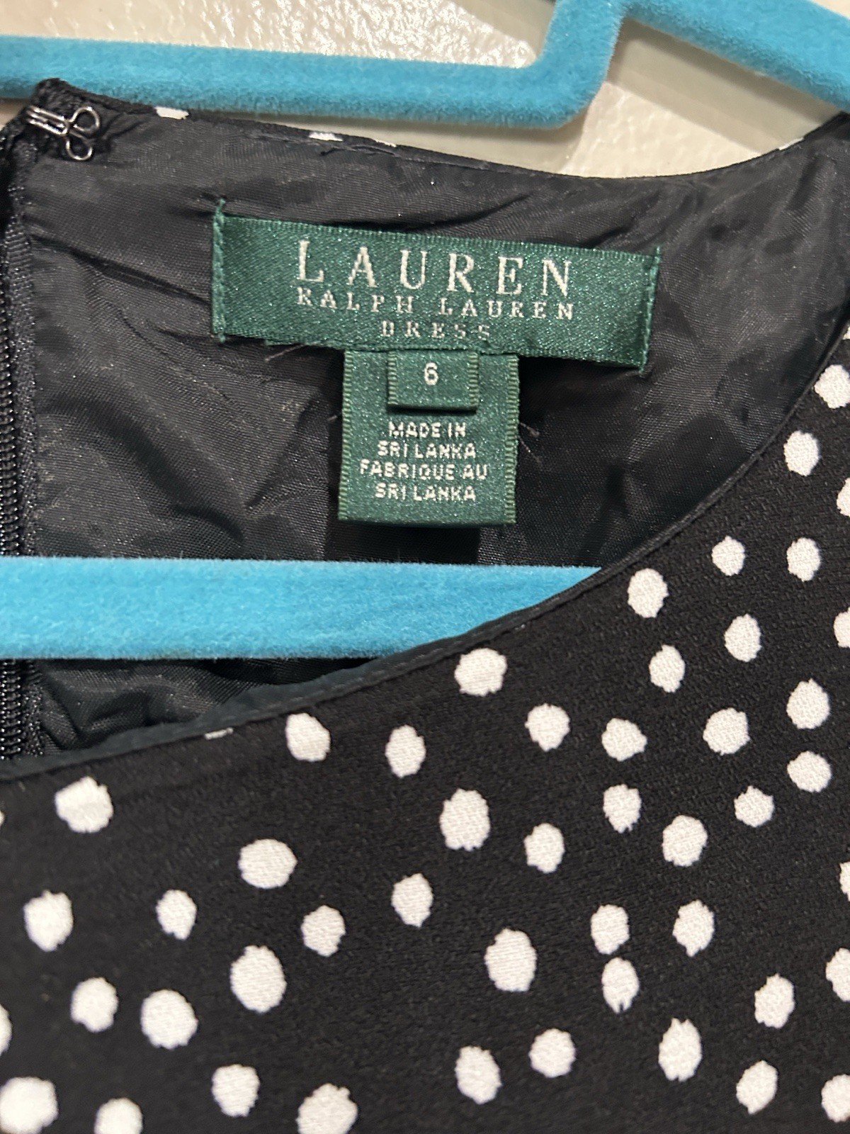 Lauren Ralph Lauren Black/White Polka Dot Fit & Flare Knee Dress Sz 6