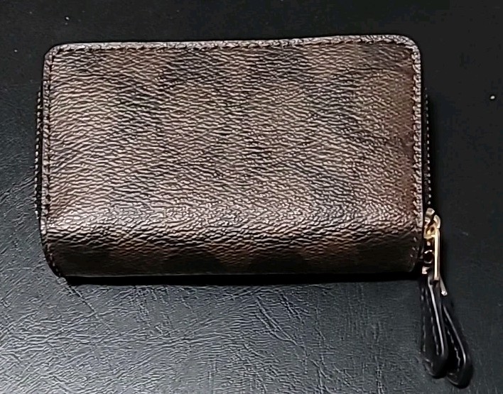 Coach Women’s Slim Double Zip Wallet – Brown pebbled leather 2.75 x 4.5 inches