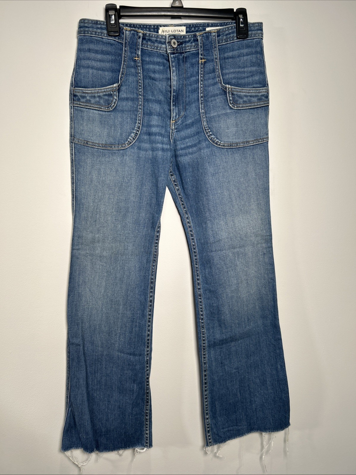 Nili Lotan Oakland Jeans Sz 30 Ocean Wash Blue USA Raw Hem Utility