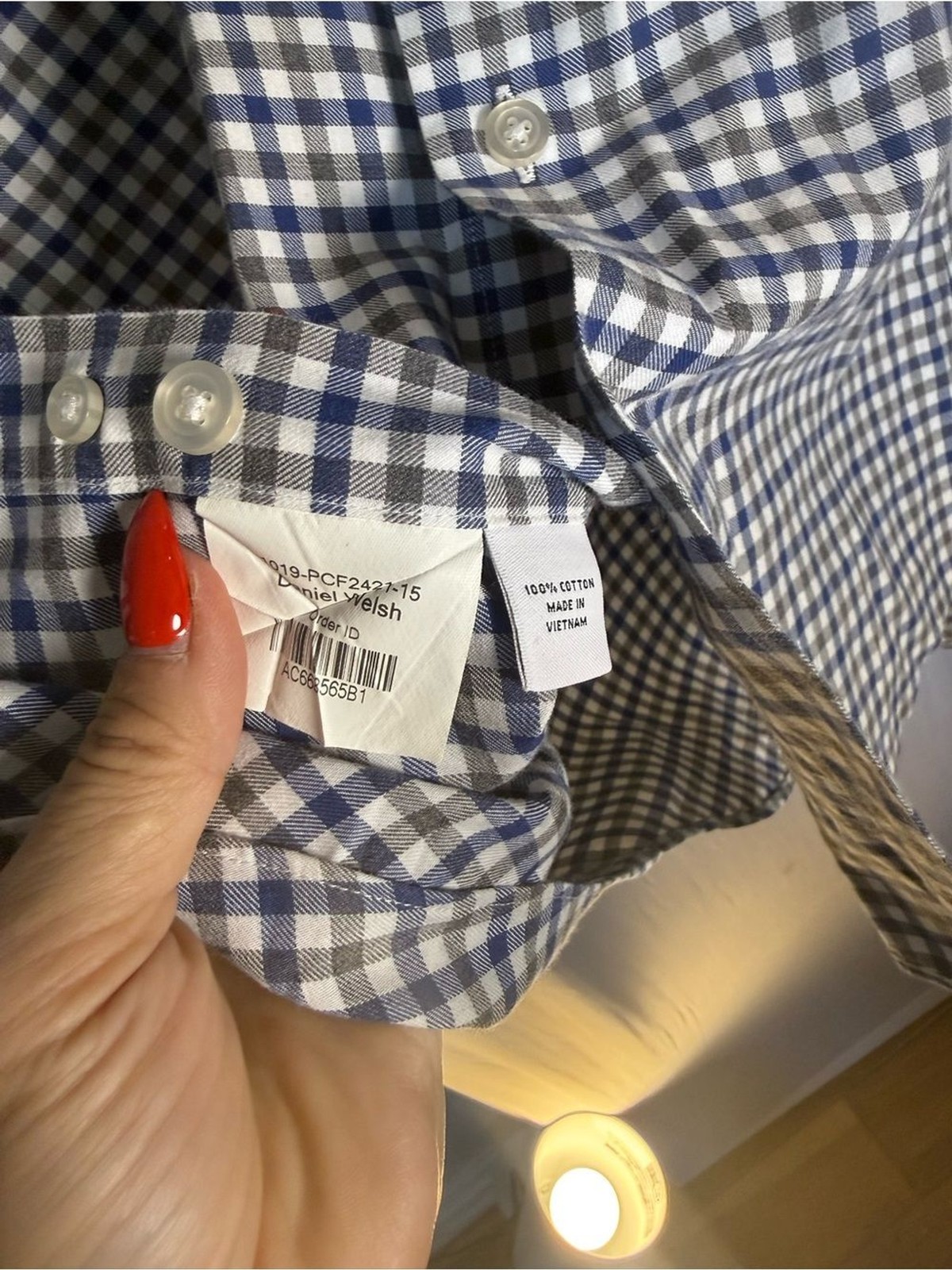 Proper Cloth Men’s Navy Blue Gingham Button Down Shirt 100% Cotton