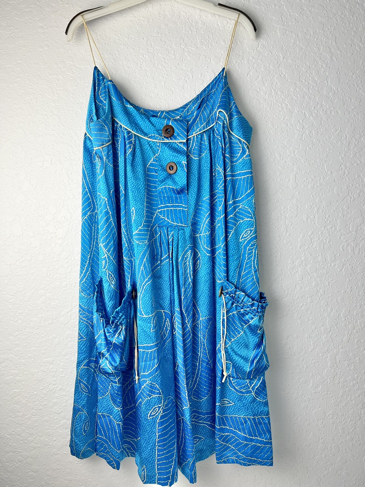 Vintage Diane Von Furstenburg Silk Dress Size 10 Blue Floral Leaves POCKETS
