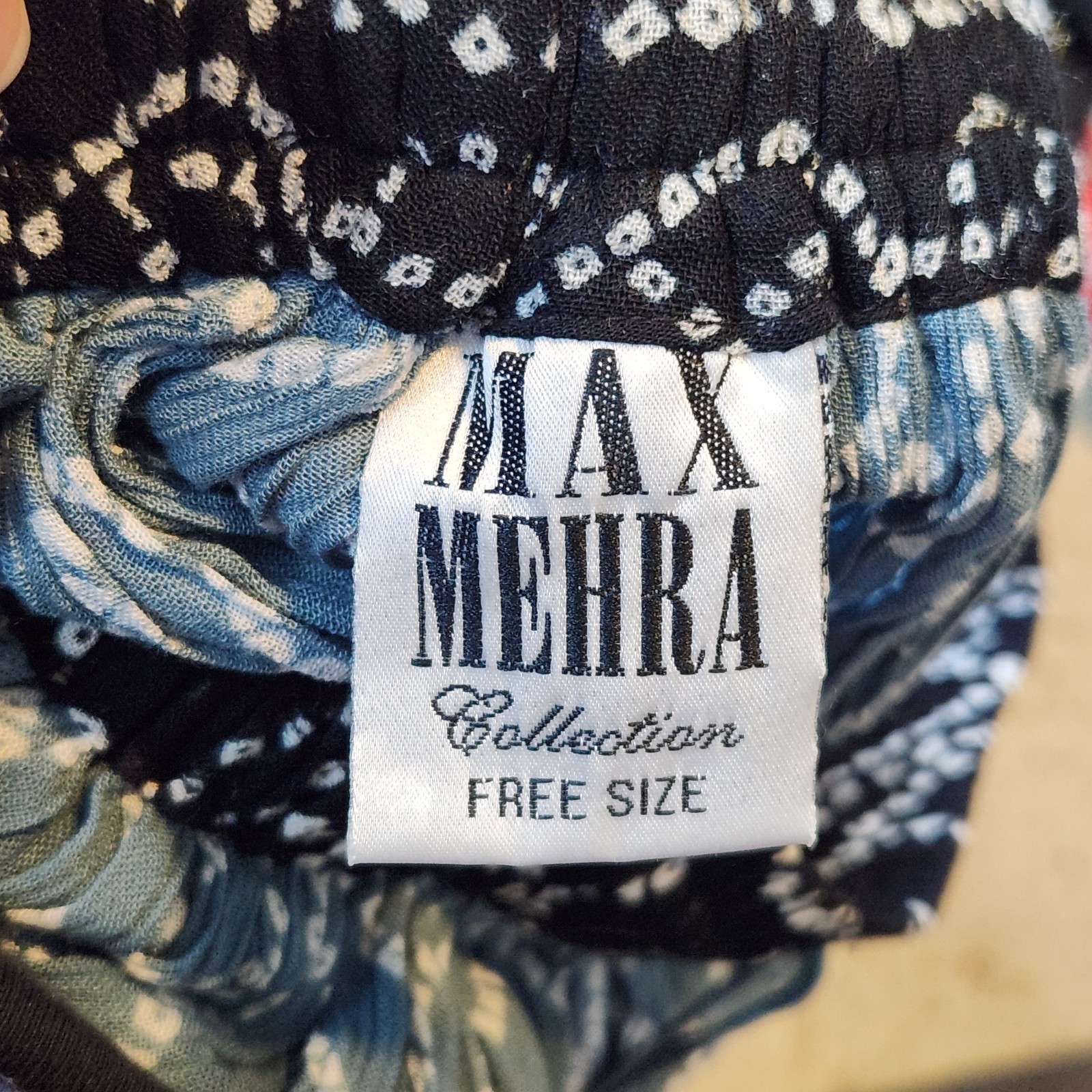 Y2K One Size Crinkle Maxi Skirt Teal Black Batik-Look Mirrors Boho Indian