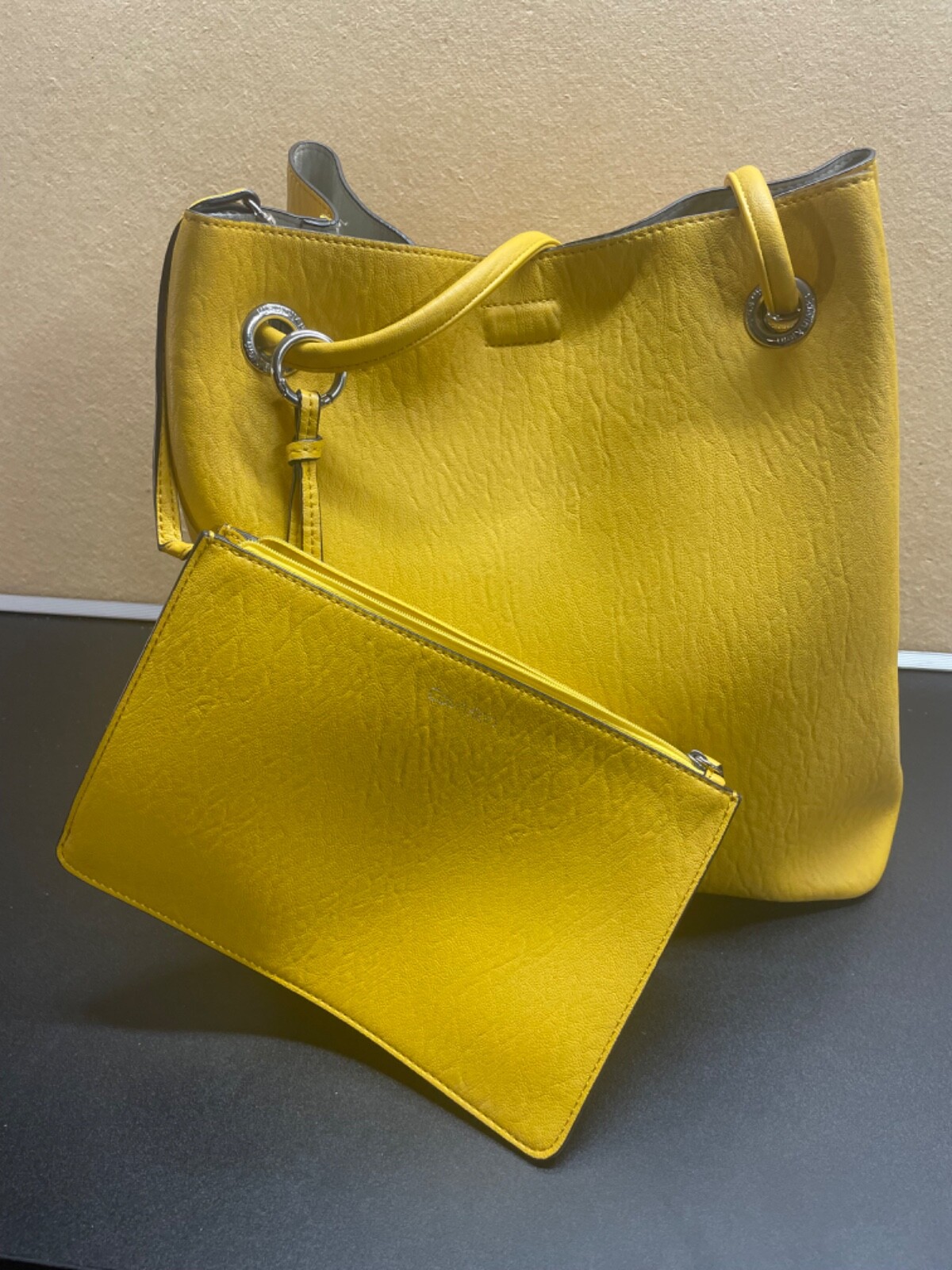 Calvin Klein Handbag Purse Tote Yellow Man Made Material extra bag inside
