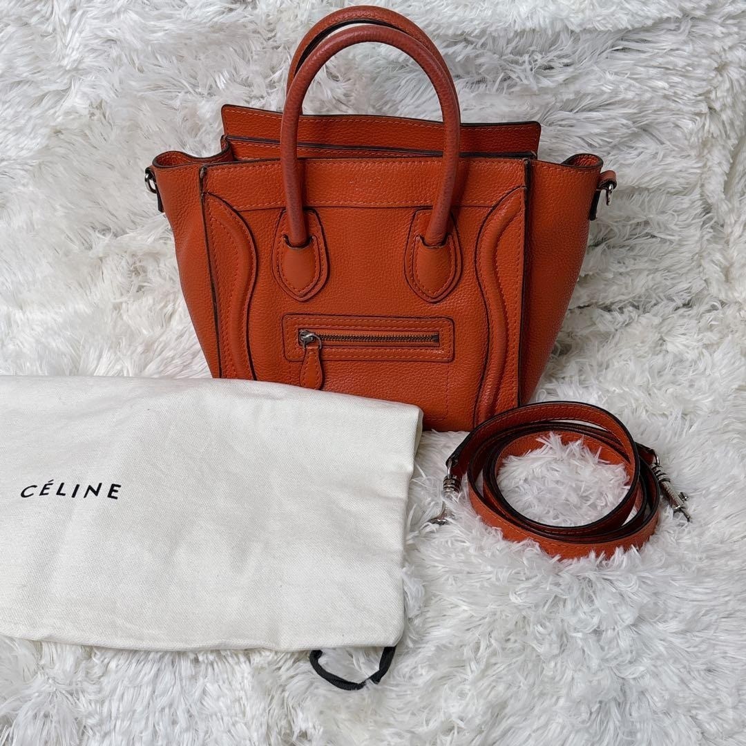 Celine Luggage Nano Shopper Handbag Tote 2WAY Leather Women red