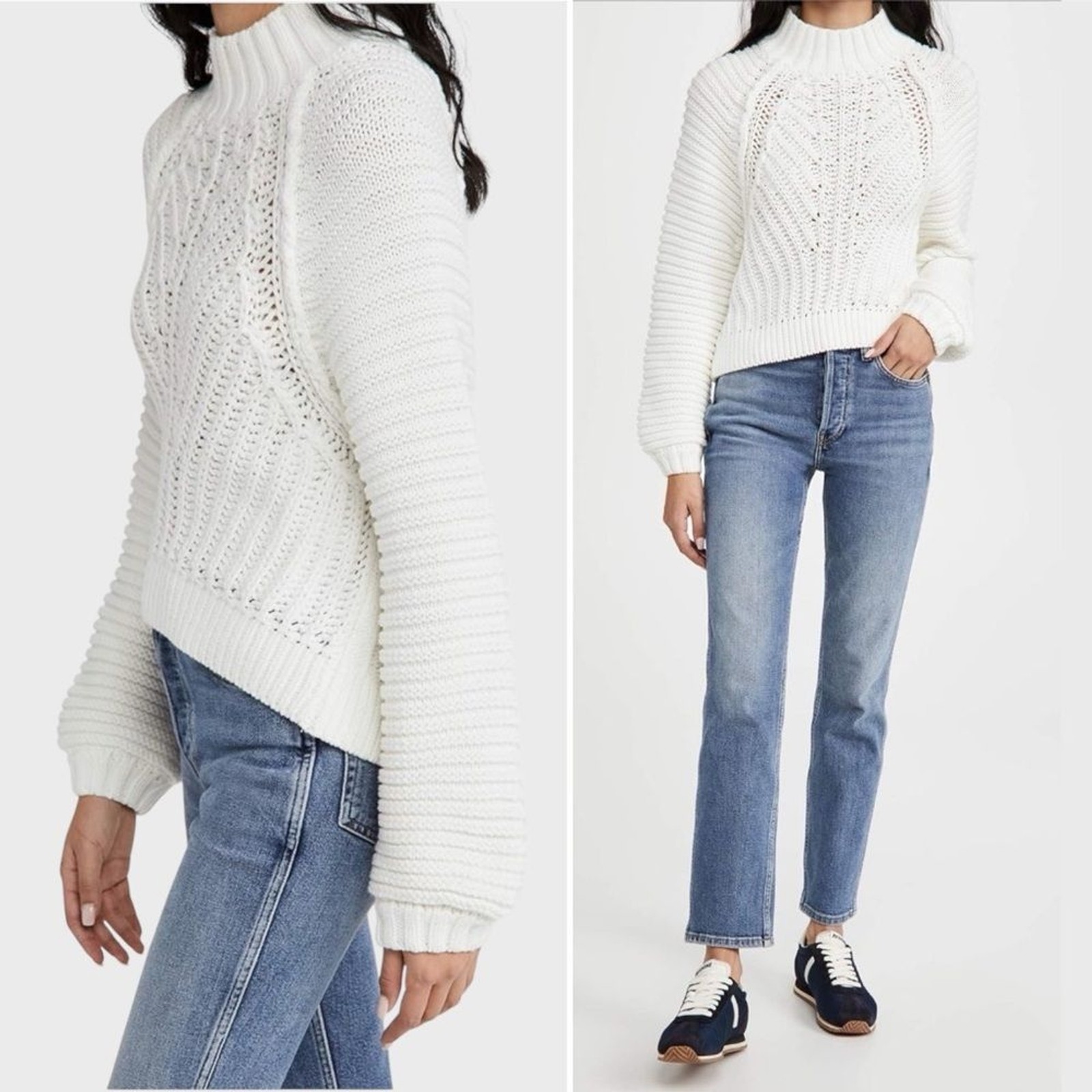 Free People Sweetheart Sweater Ivory Chunky Knit Mockneck Pullover Size Small