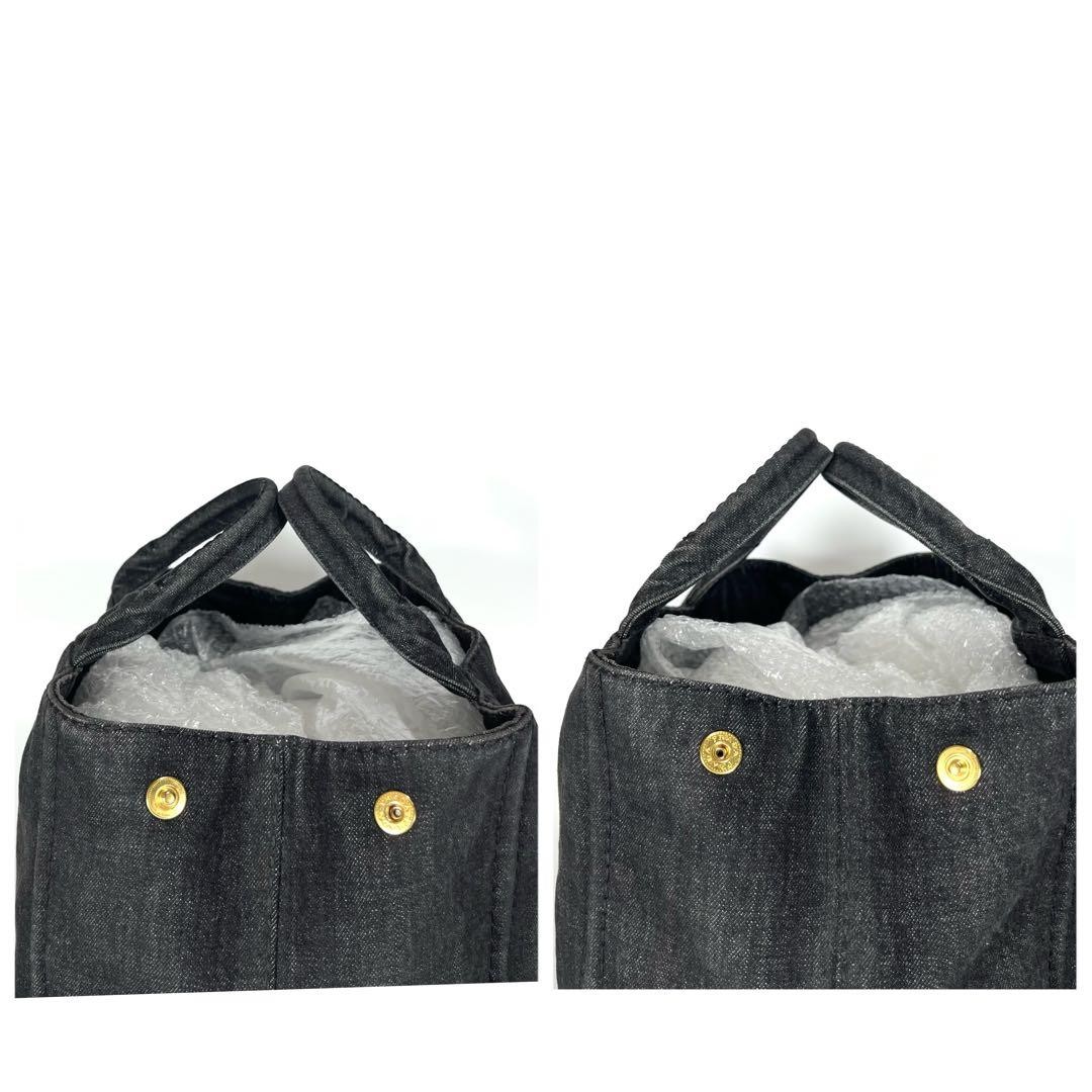 PRADA Canapa Canvas Tote Bag Gray Black Denim 2Way Shoulder Large Capacity