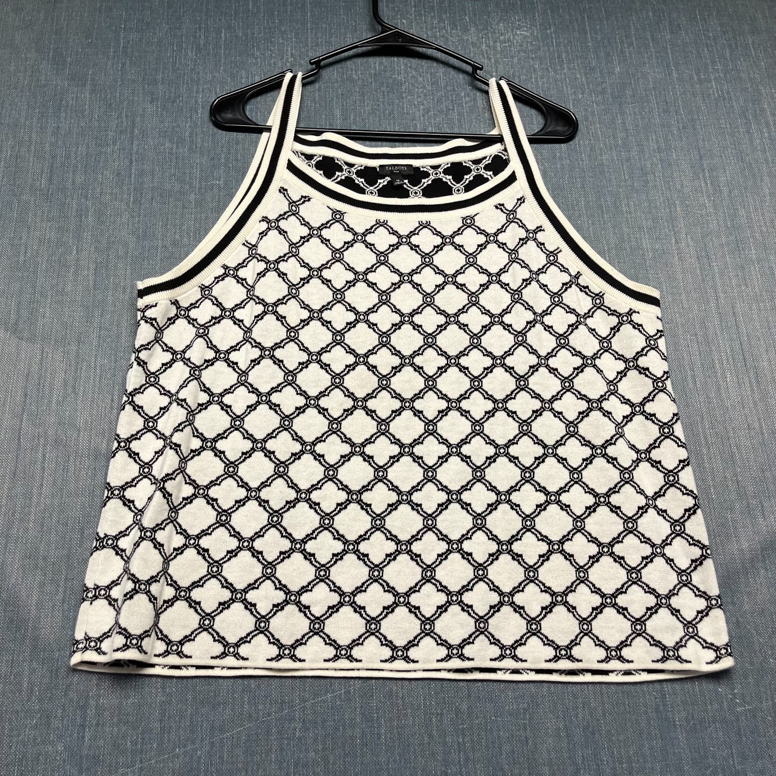 Talbots Plus Women’s Cardigan Tank Set Size 1X White Black Gold Button Sweater