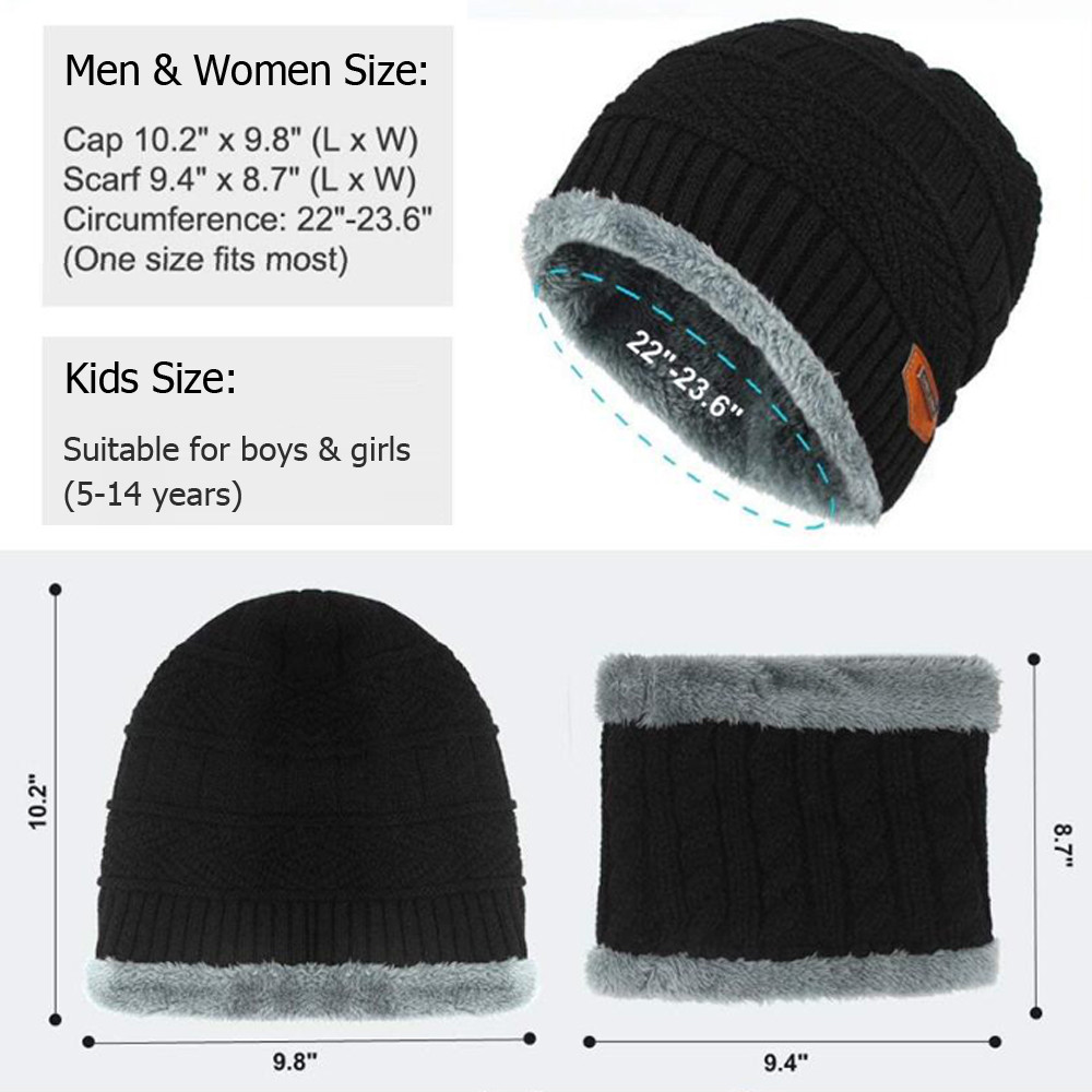 Winter Beanie Hat Scarf Set Fleece Warm Balaclava Snow Ski Cap for Kid Men Women