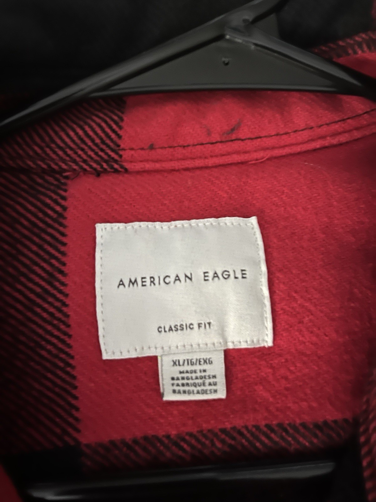 American Eagle Men’s XL Red Black Buffalo Plaid Shirt Jacket Classic Fit