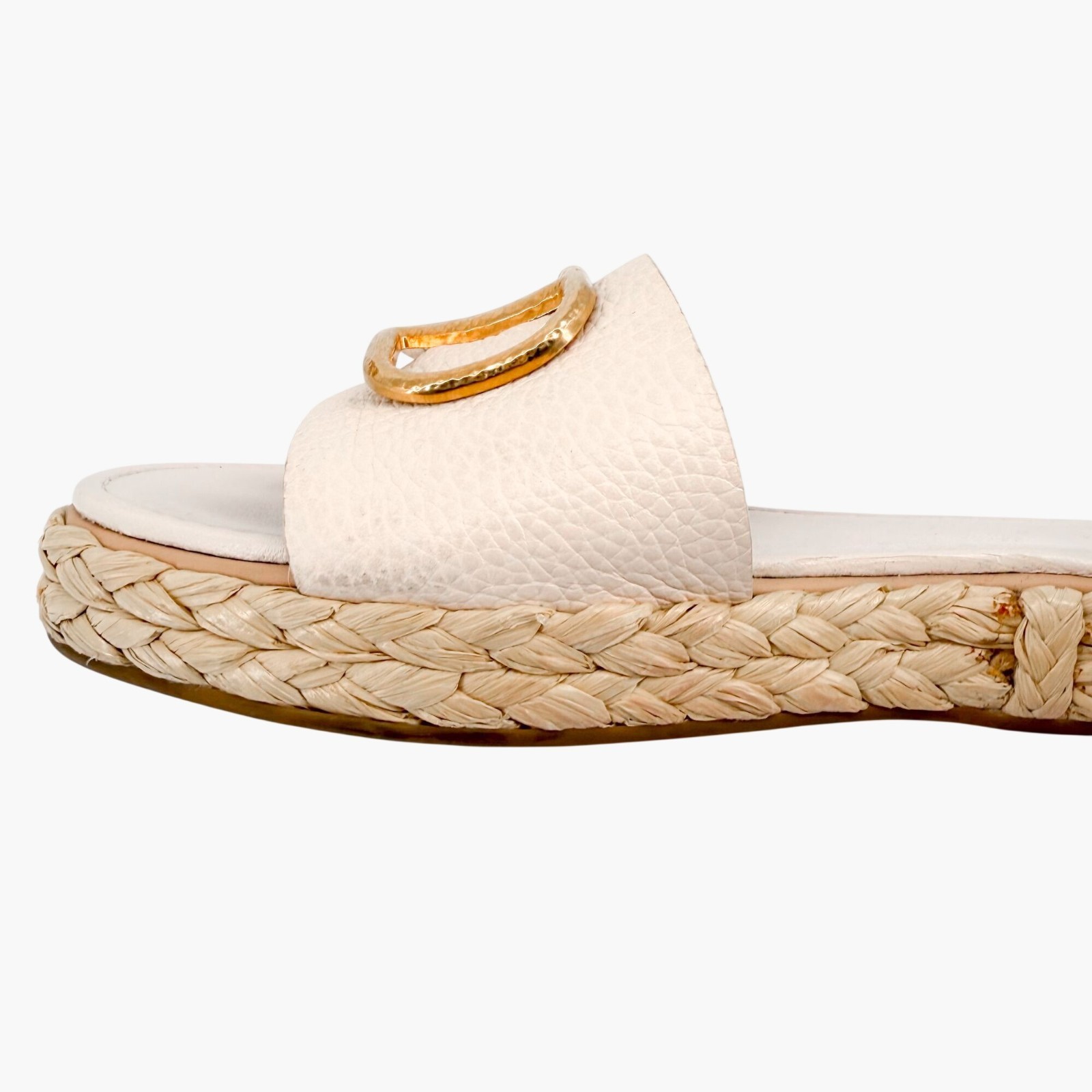 Valentino Vlogo Platform Espadrille Slide Sandals White Leather Size 40 US 10