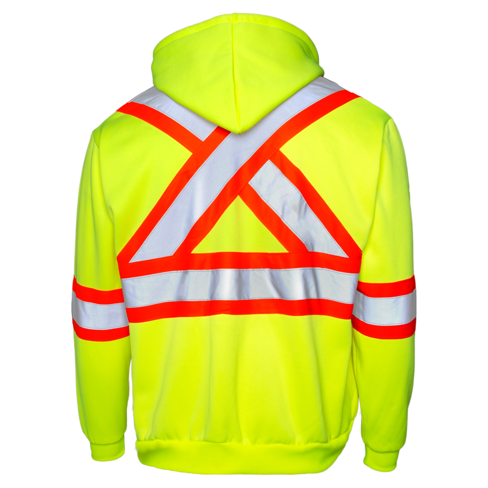 Men’s High Visibility Safety Hoodie Sweater Yellow with X on back Jorestech