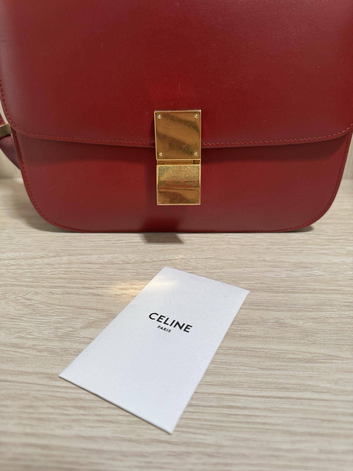 CELINE Red Leather Box Bag