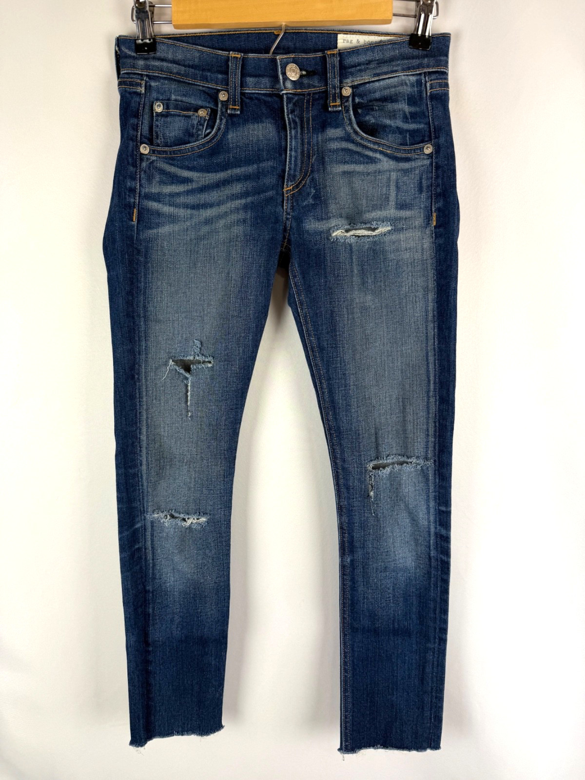 Rag & Bone Women’s Blue Denim Distressed Kingsland Skinny Jeans Size 25