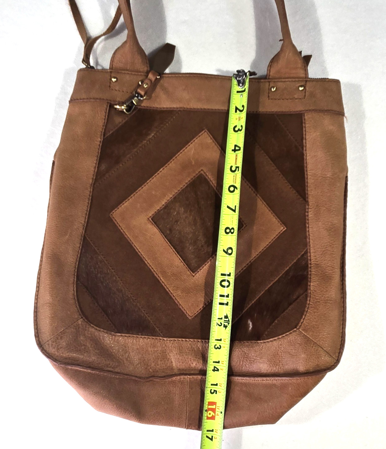 Lucky Brand Gwen Leather Suede Sachel Shoulder Bag Brown Patchwork Calf Hair