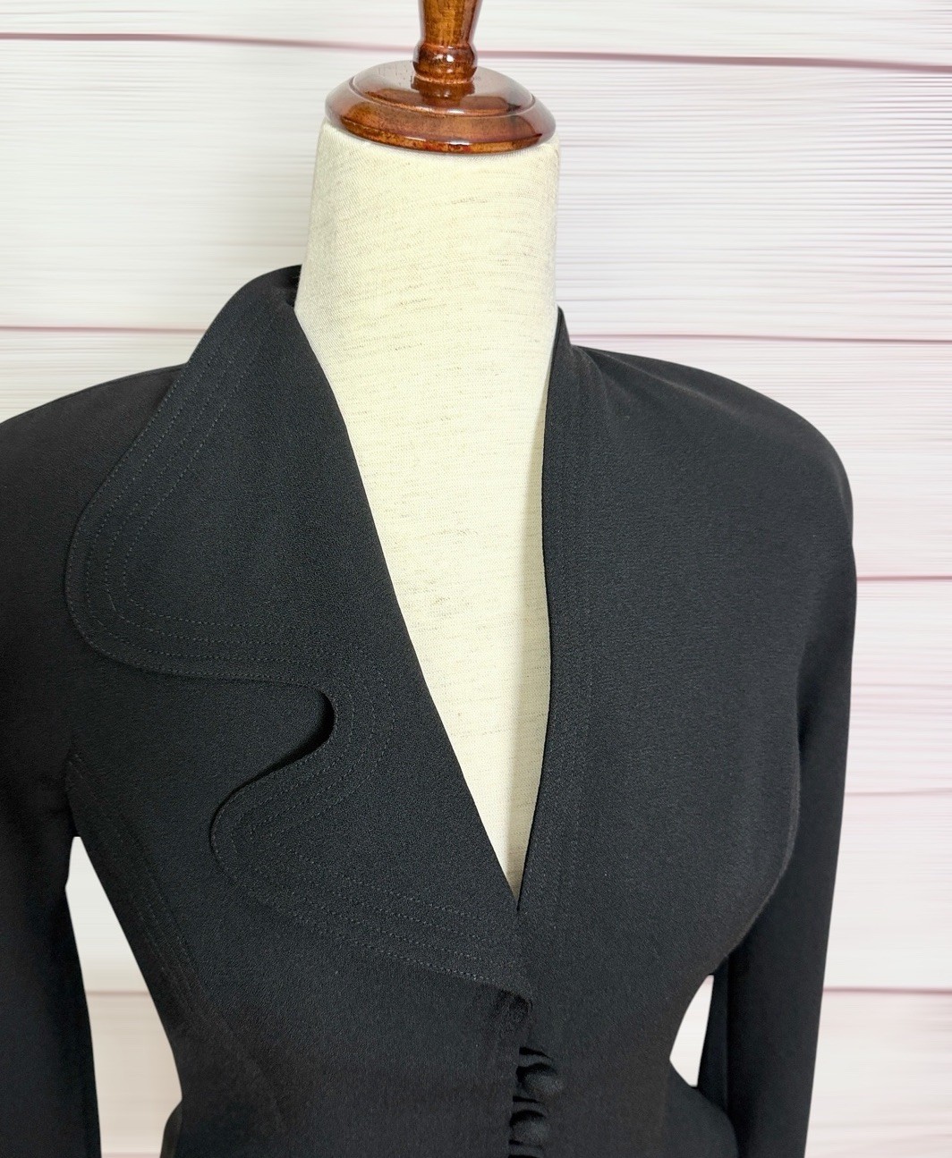 Vintage Alberto Makali Black Sculptural Blazer Asymmetric Collar Fitted USA US 2
