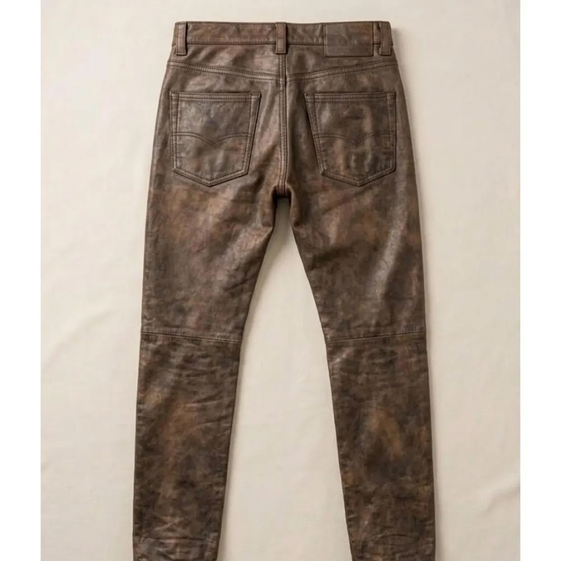 Handmade Men’s Distressed Brown Genuine Leather Pants Vintage Western Biker Pant