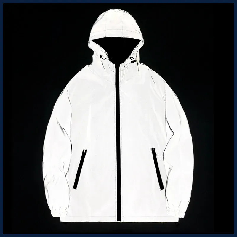 NEW SIZE Night Reflective Jackets Double Fabric Windbreaker Hooded Jacket Men