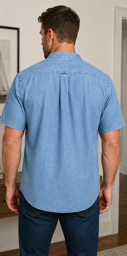 Daniel Cremieux Jeans Men’s Medium Chambray Popover Shirt Blue Short Sleeve Sug