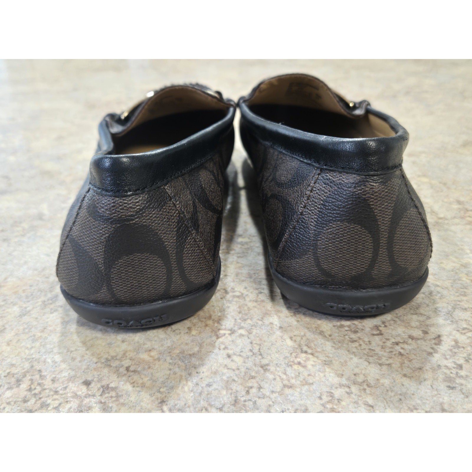 Coach Olympia Signature Monogram Loafers Brown Black Gold Hardware Size 9B