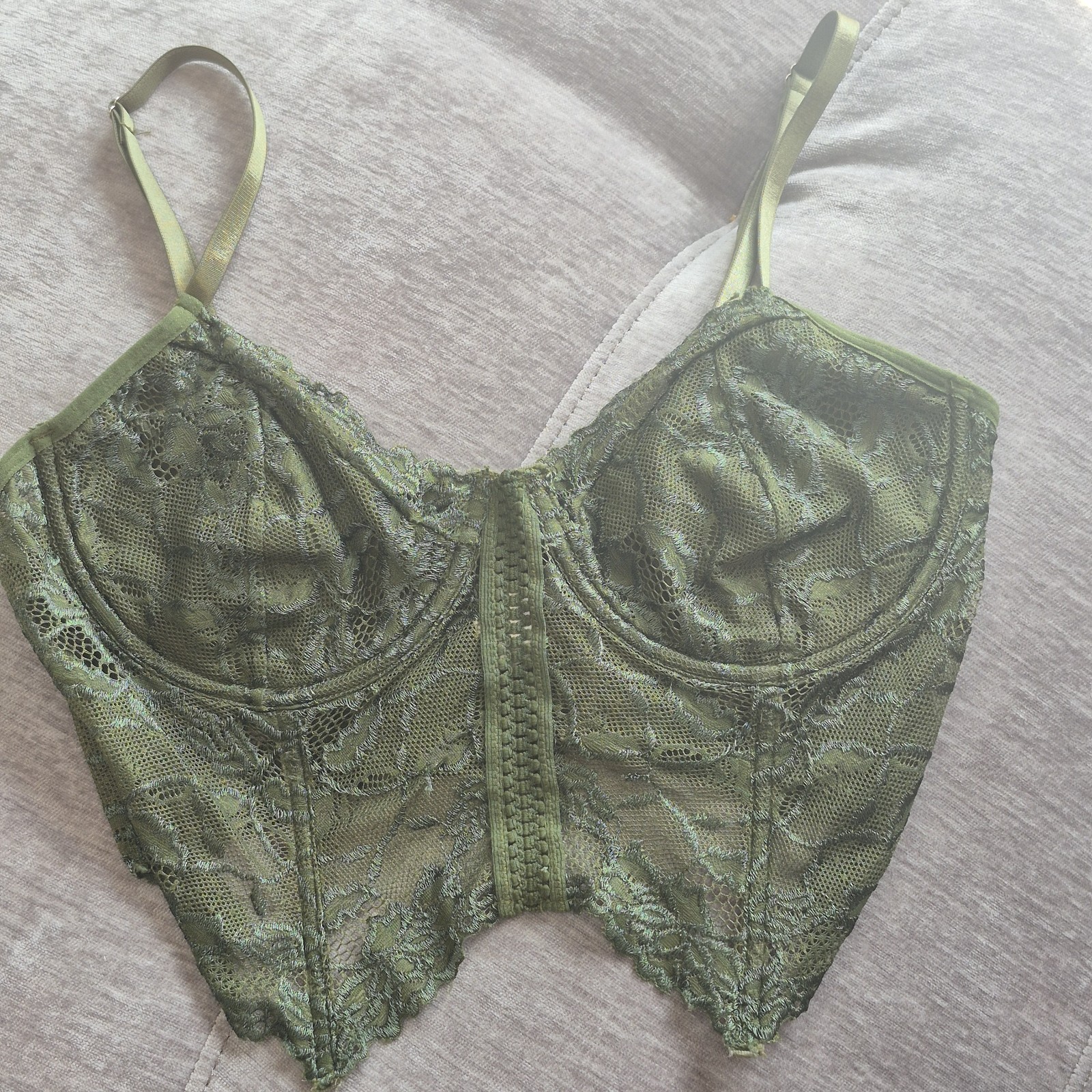 Avidlove Olive Green Lace Corset Bralette L Underwire Longline Bra Cottage Goth