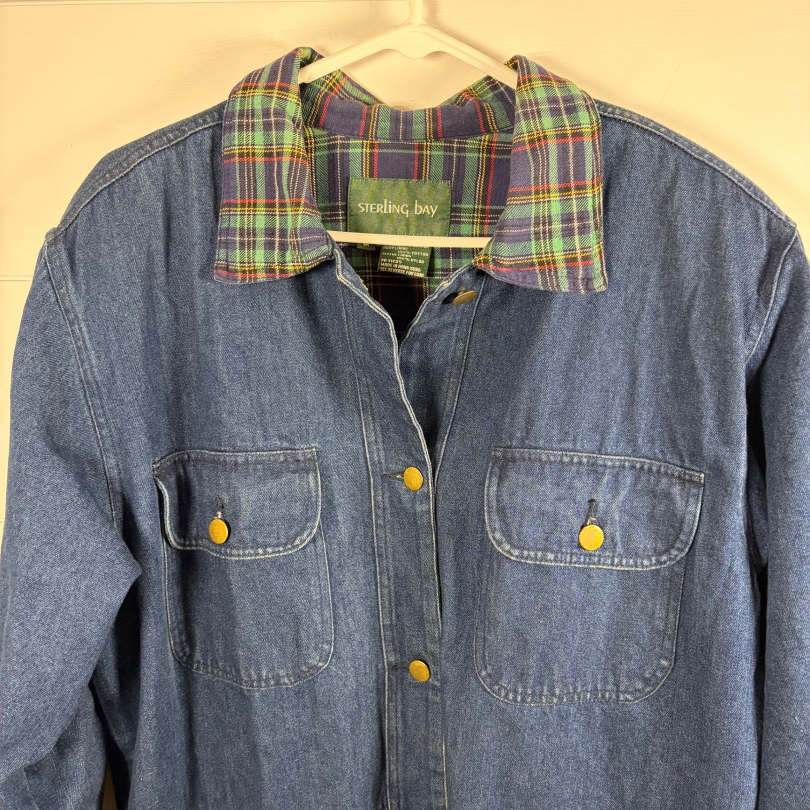 Vintage Sterling Bay Denim Chore Coat Flannel Lined Barn Jacket Men M Hong Kong