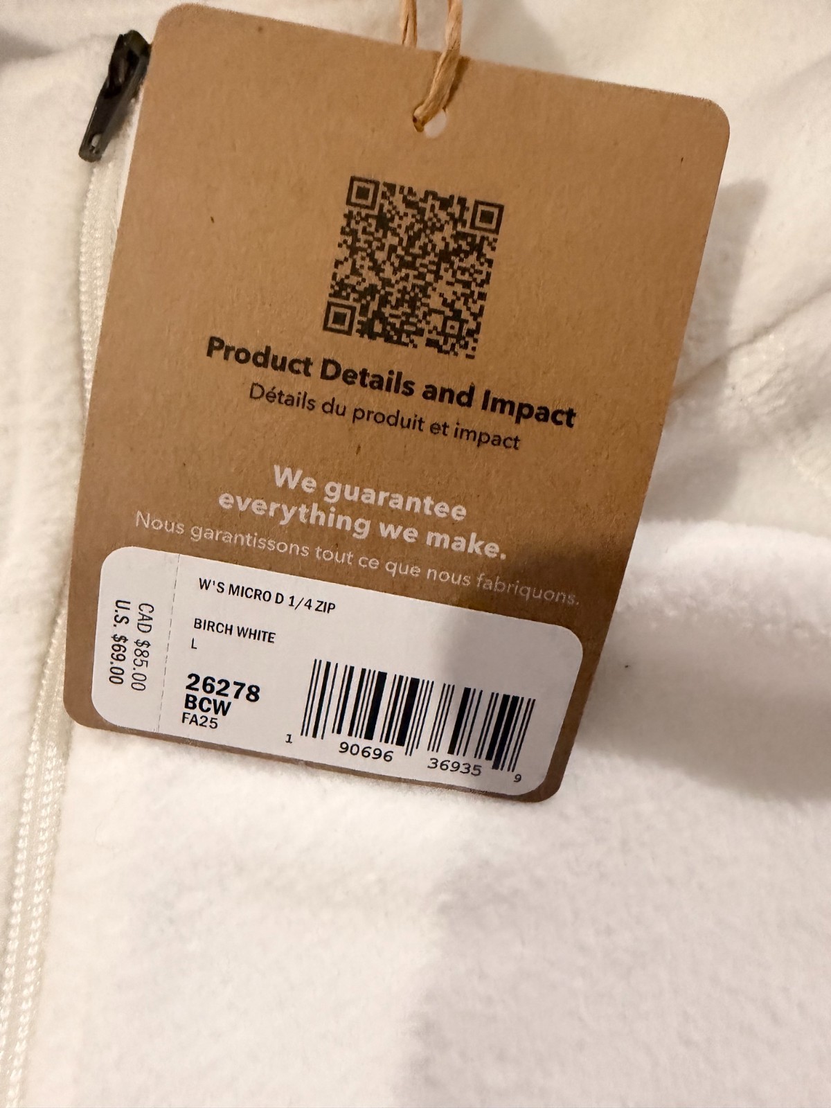 NEW Women’s Large Patagonia Micro D Half Zip Fleece Pullover Birch White, Sizes