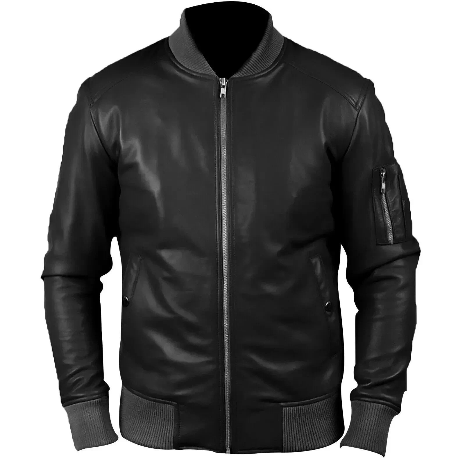 Black Leather Jacket Men Pure Lambskin Flight/Bomber Size XS S M L XL XXL Custom