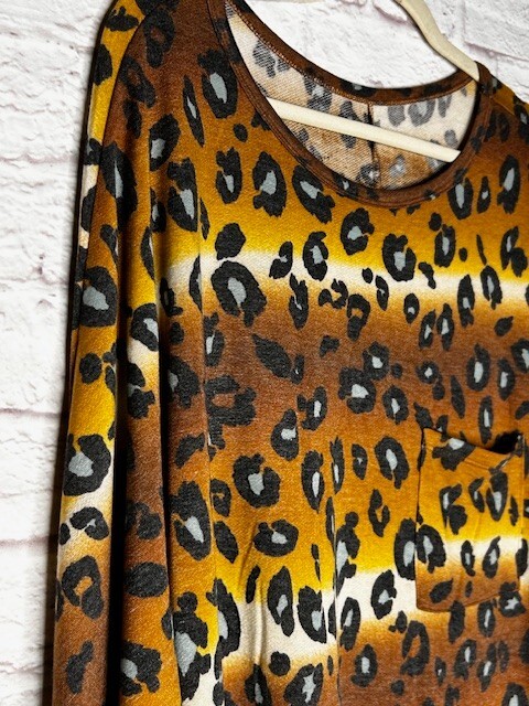 3X New Faded Leopard Black Brown Yellow Ivory Sage Stretchy Knit Tee Shirt Top