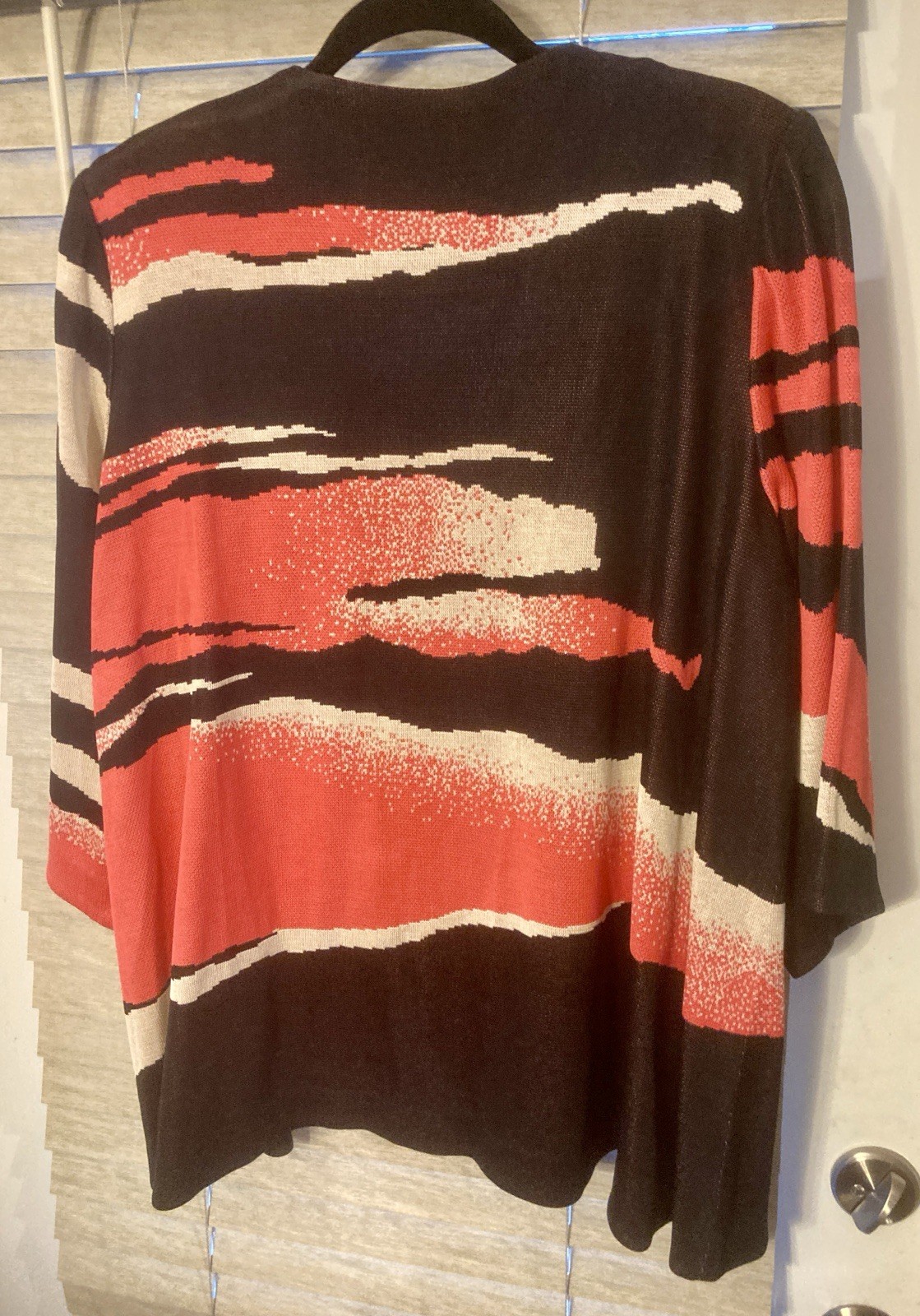 Ming Wang Black & Coral Abstract Print Jacket Sz 1X Relaxed Artsy Oriental