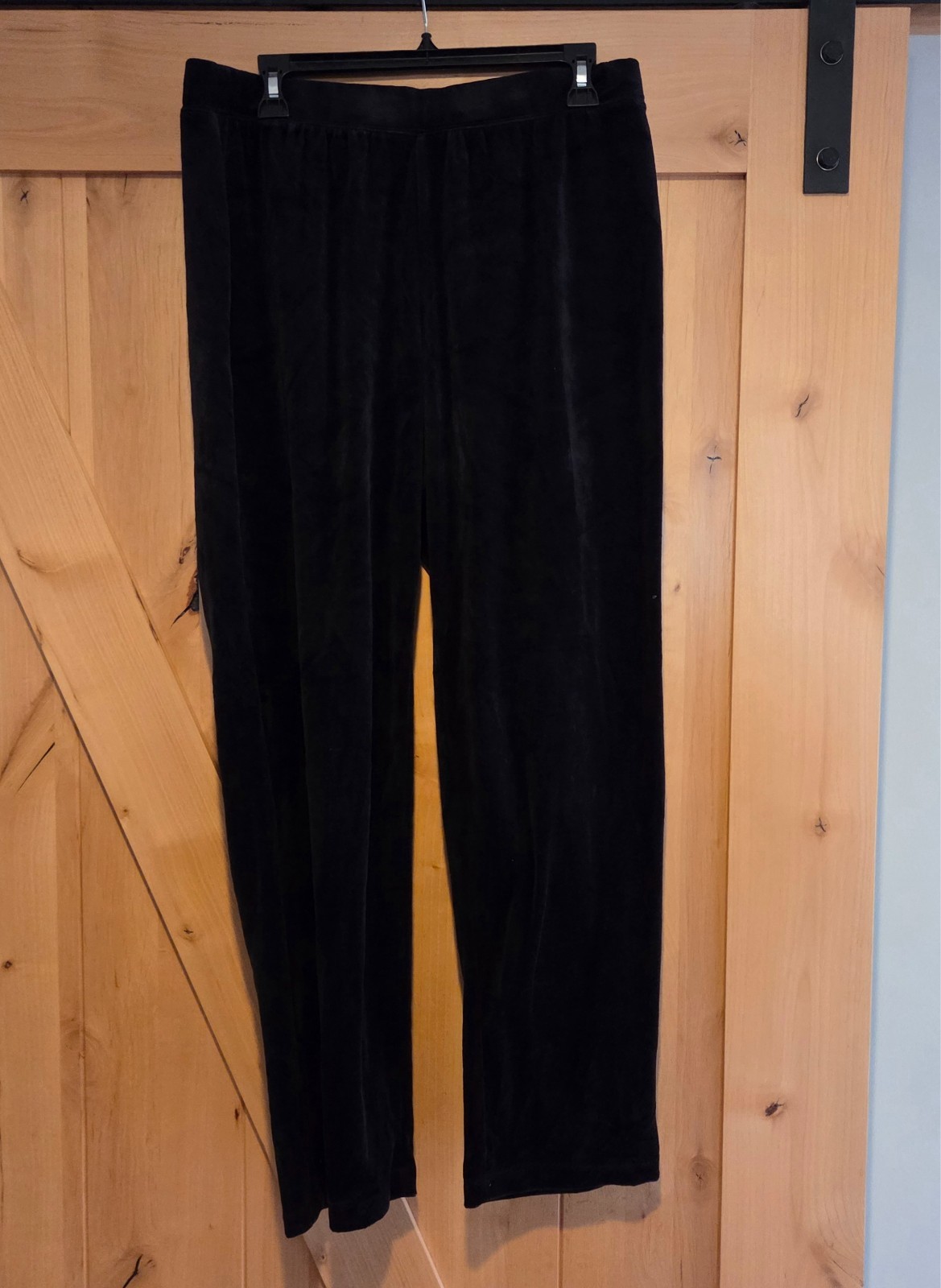New! CATHERINES Womens SIZE 0X 14/16W Black Velour Velvet Pull-On PANTS 32×29.5″