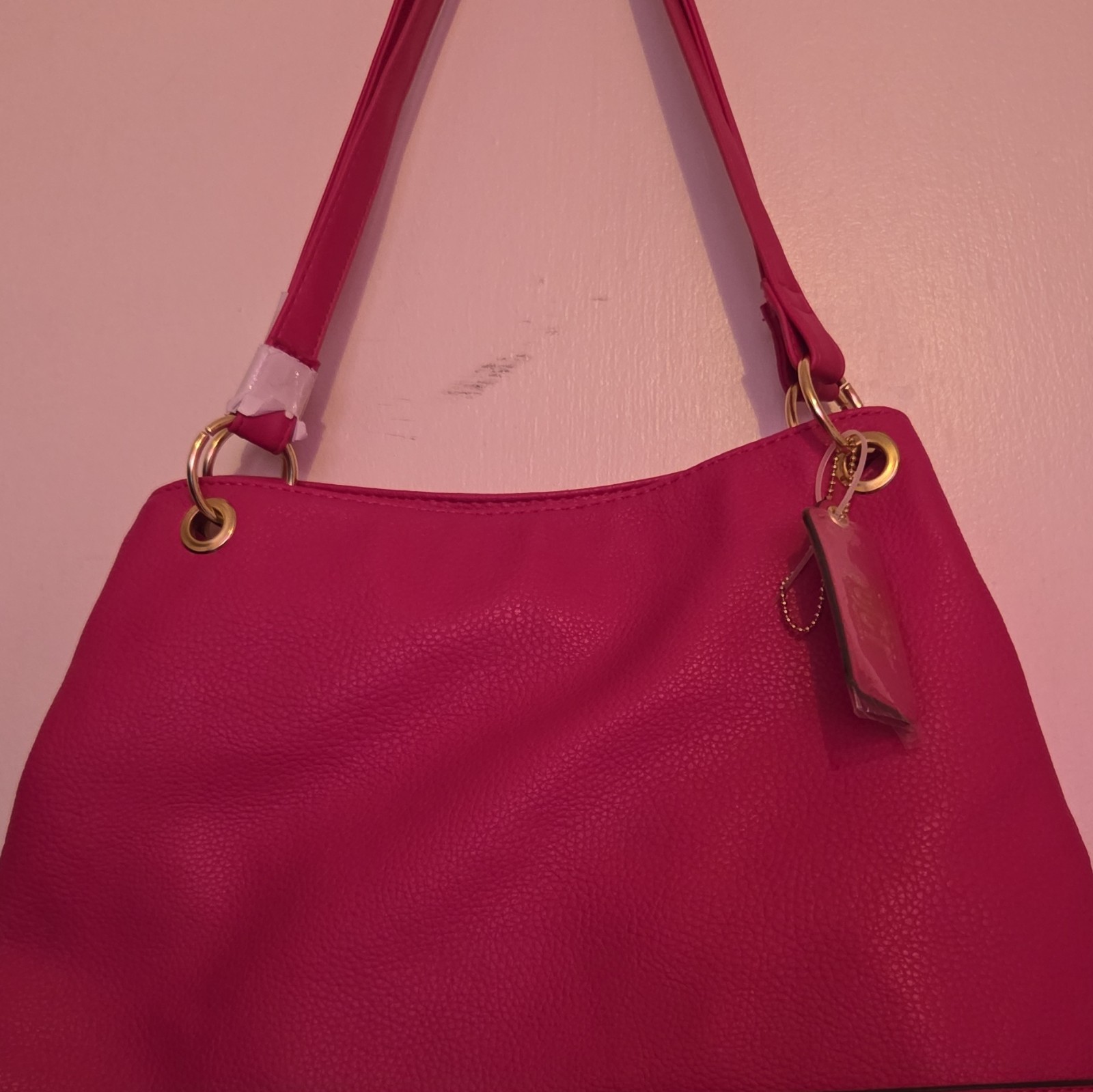 Juicy Couture Pink Shoulder Bag Pebbled Finish Gold Hardware Zip Bag Charm