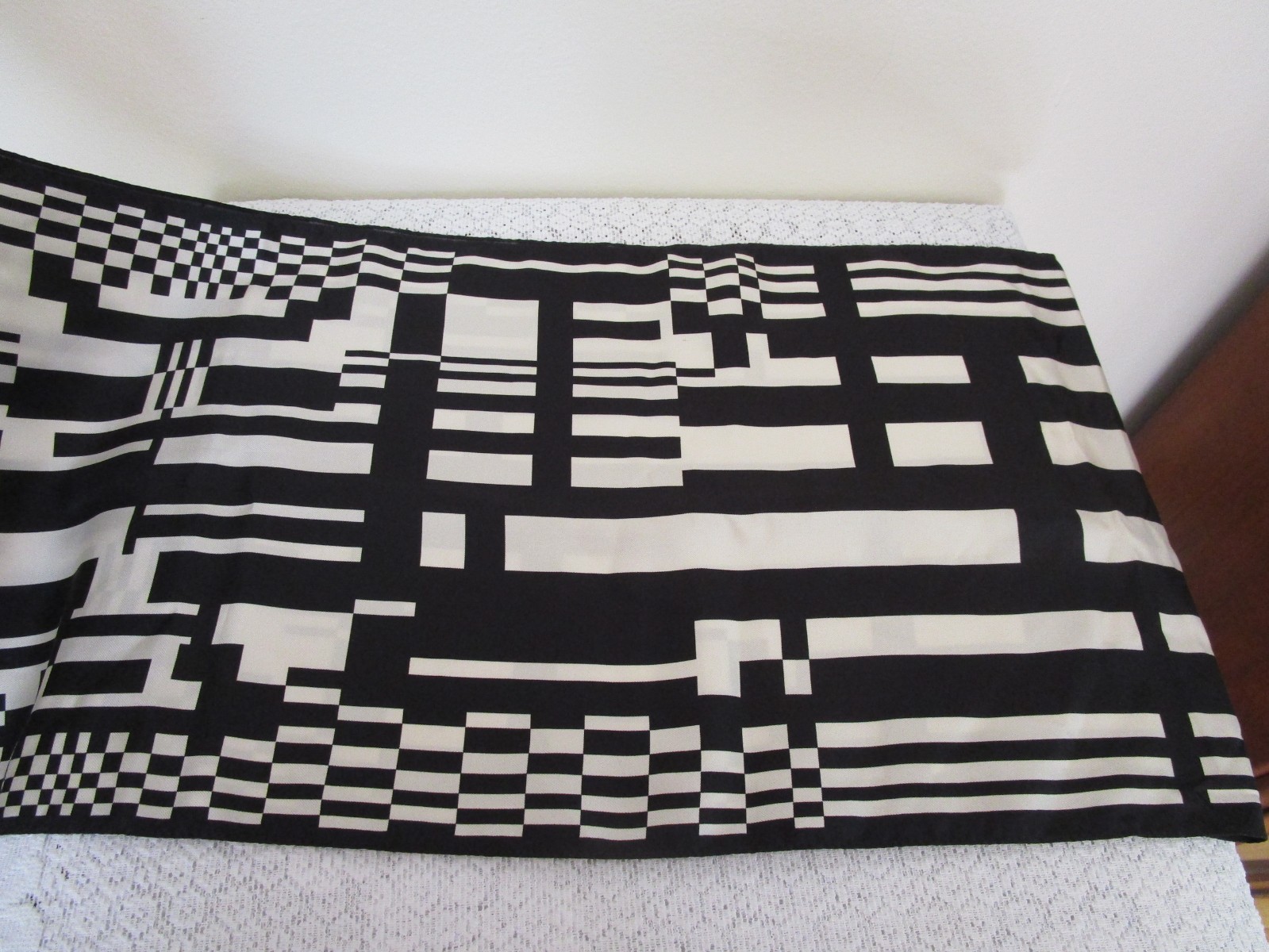 Halston Silk Scarf Black White Rectangle Signed 56” long 10.25” Wide XLNT