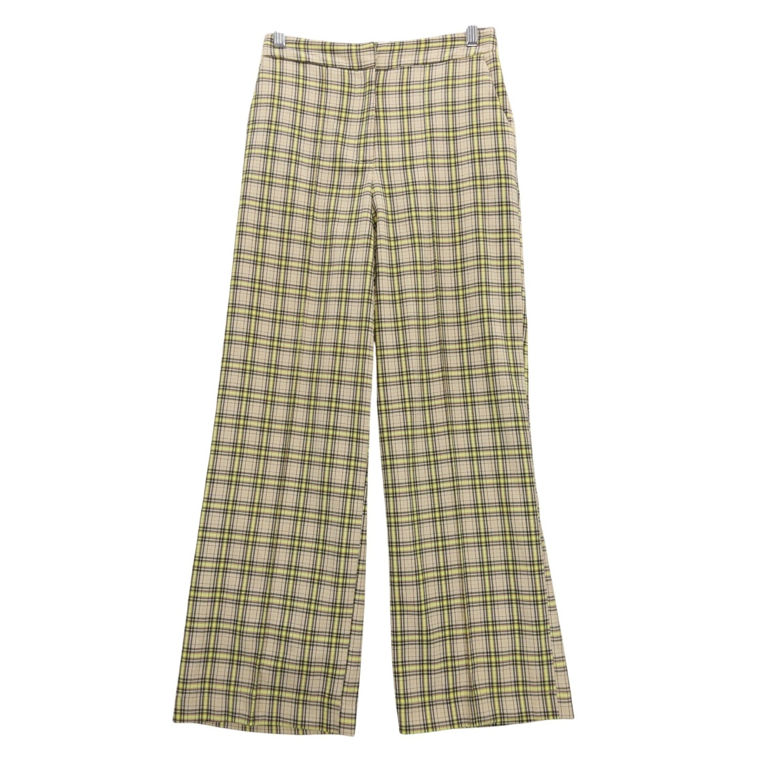 Topshop Plaid Wide Leg Pants Size 4 Trousers Yellow Beige Checkered