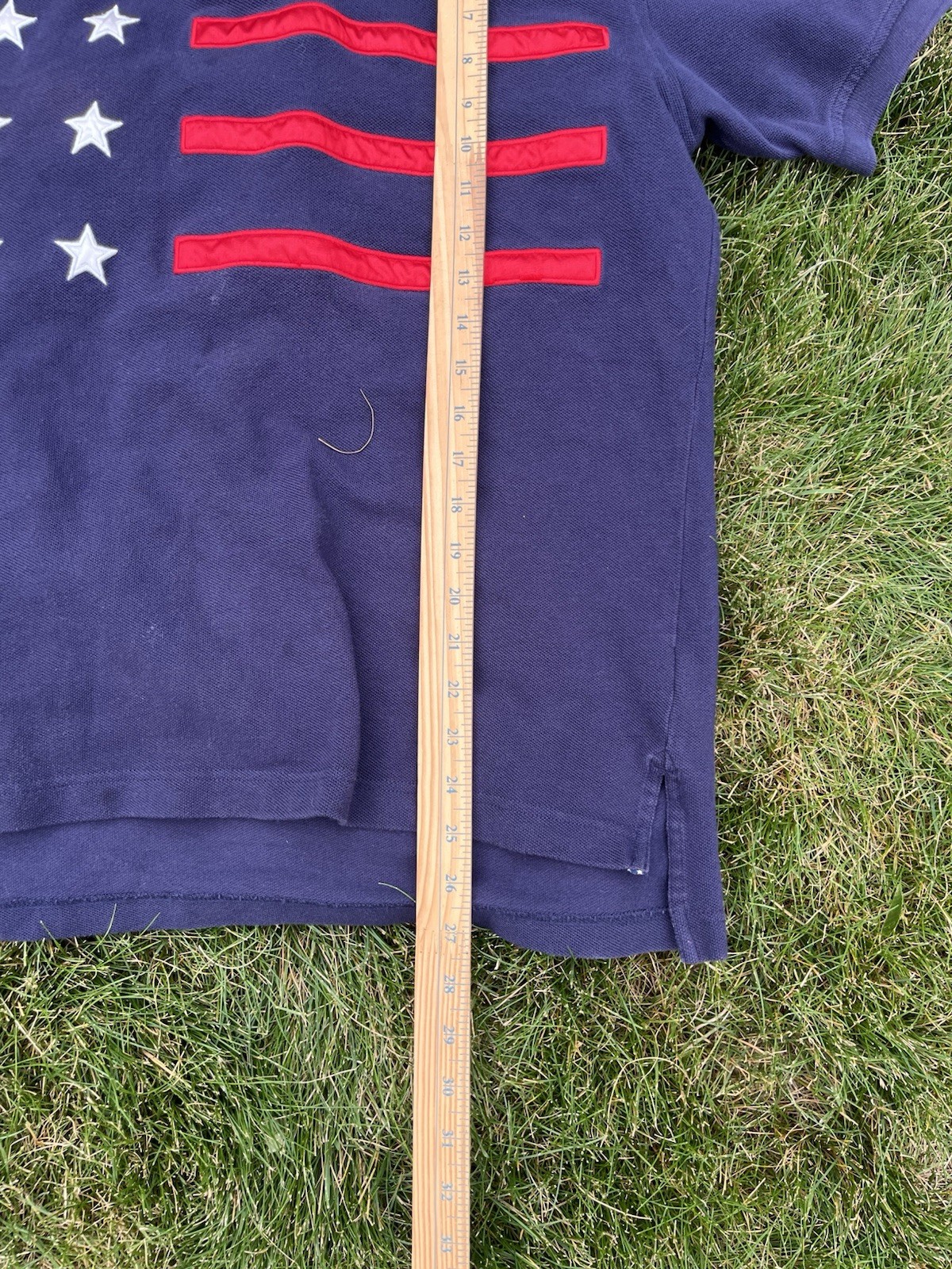 Vintage 2002 Tommy Hilfiger Men’s M Navy USA Flag Stars Polo Cotton Short Sleeve