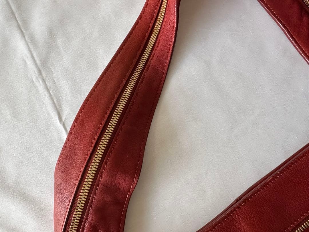 LONGCHAMP Red Leather Top Handle Bag Zip Expandable Women’s