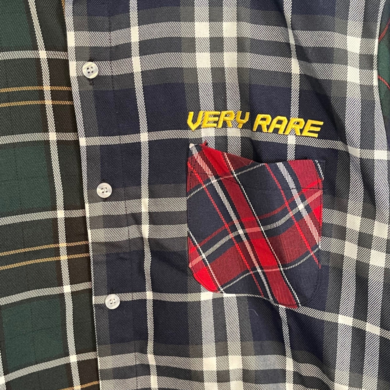 VERY RARE Patchwork Plaid Long Sleeve Button Down Shirt – Mens