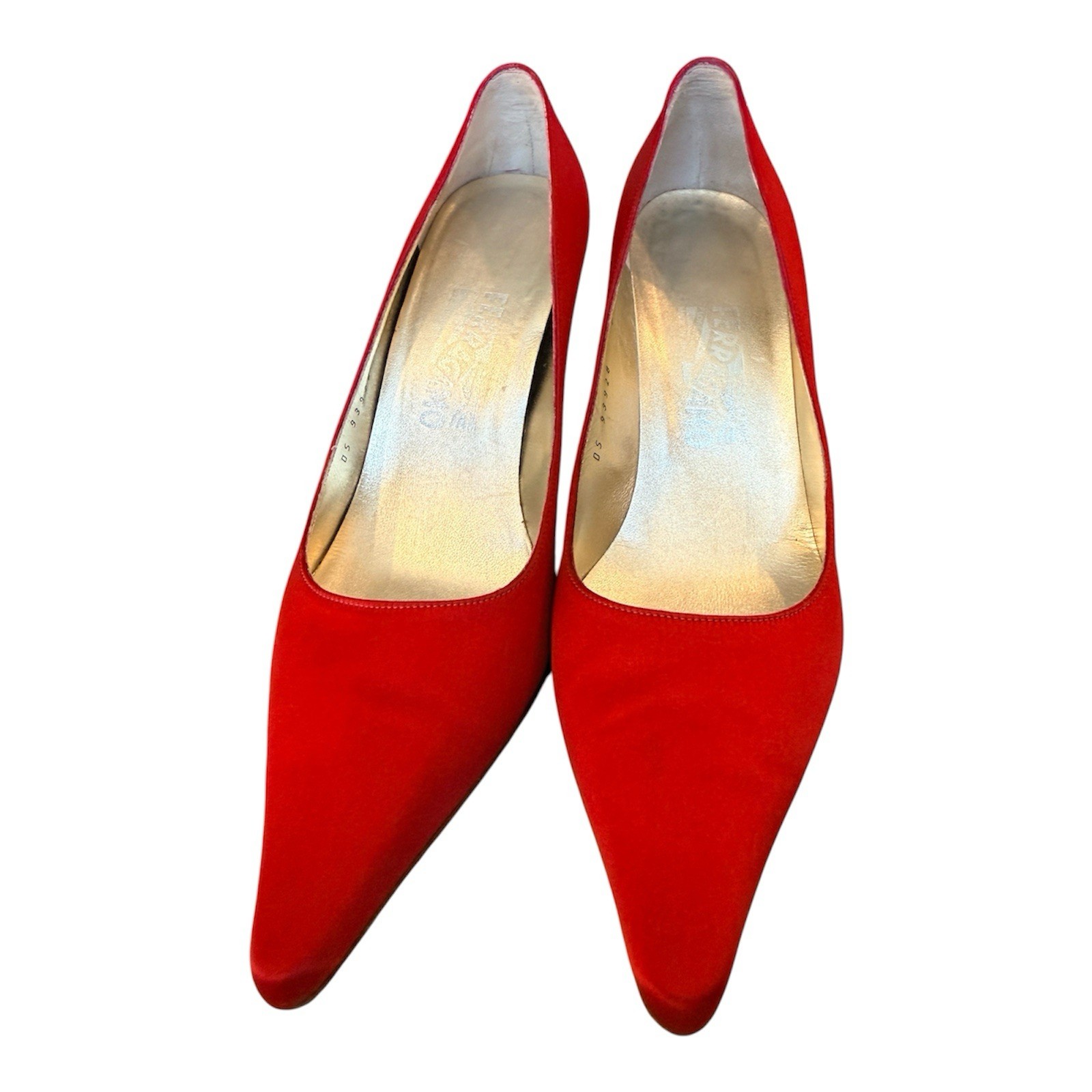 Vintage 1960s Salvatore Ferragamo Red Satin Pumps Heels 8.5 Made in Italy RARE