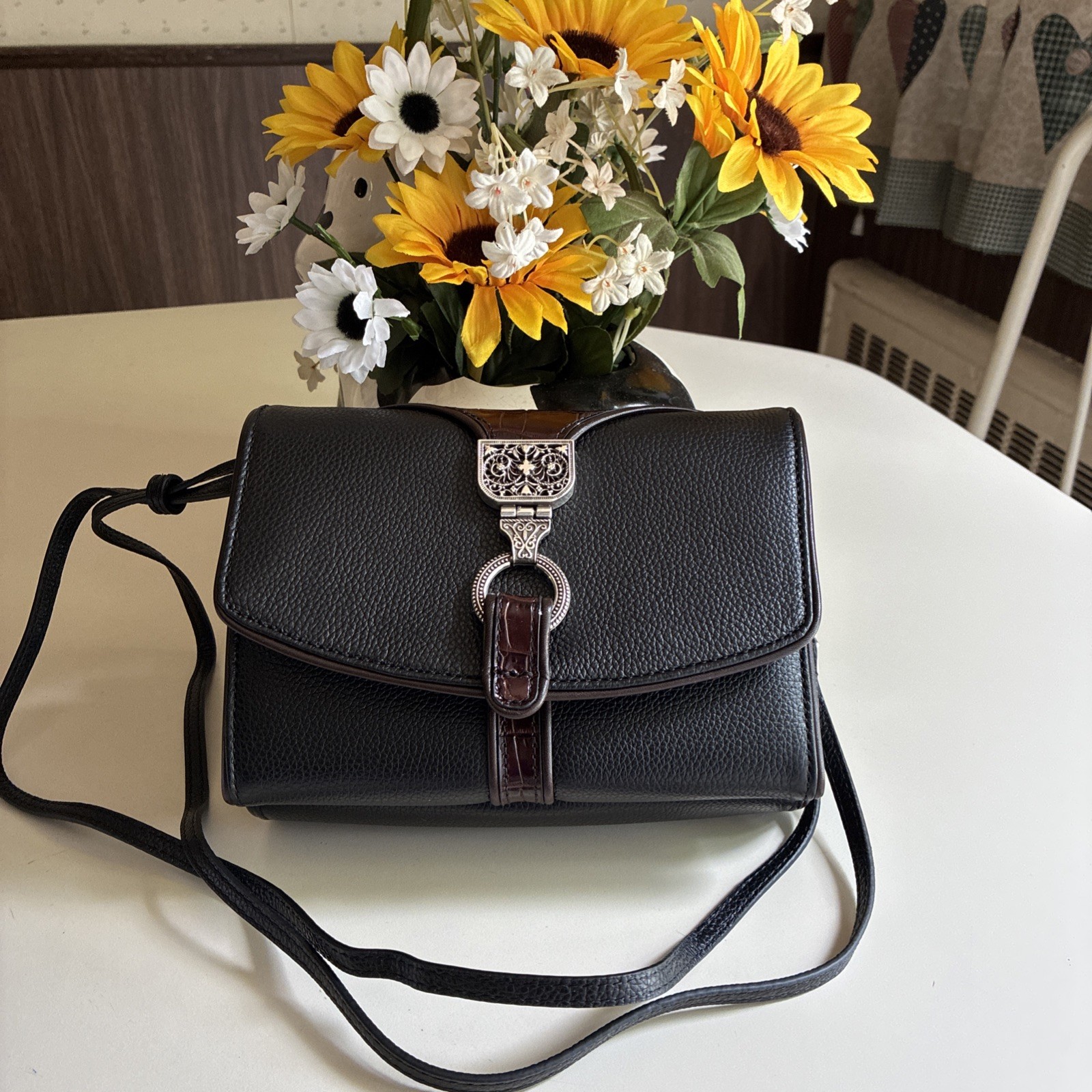Brighton Nepal Organizer Pebble Italian Croc-Embossed Leather Crossbody Bag “NEW