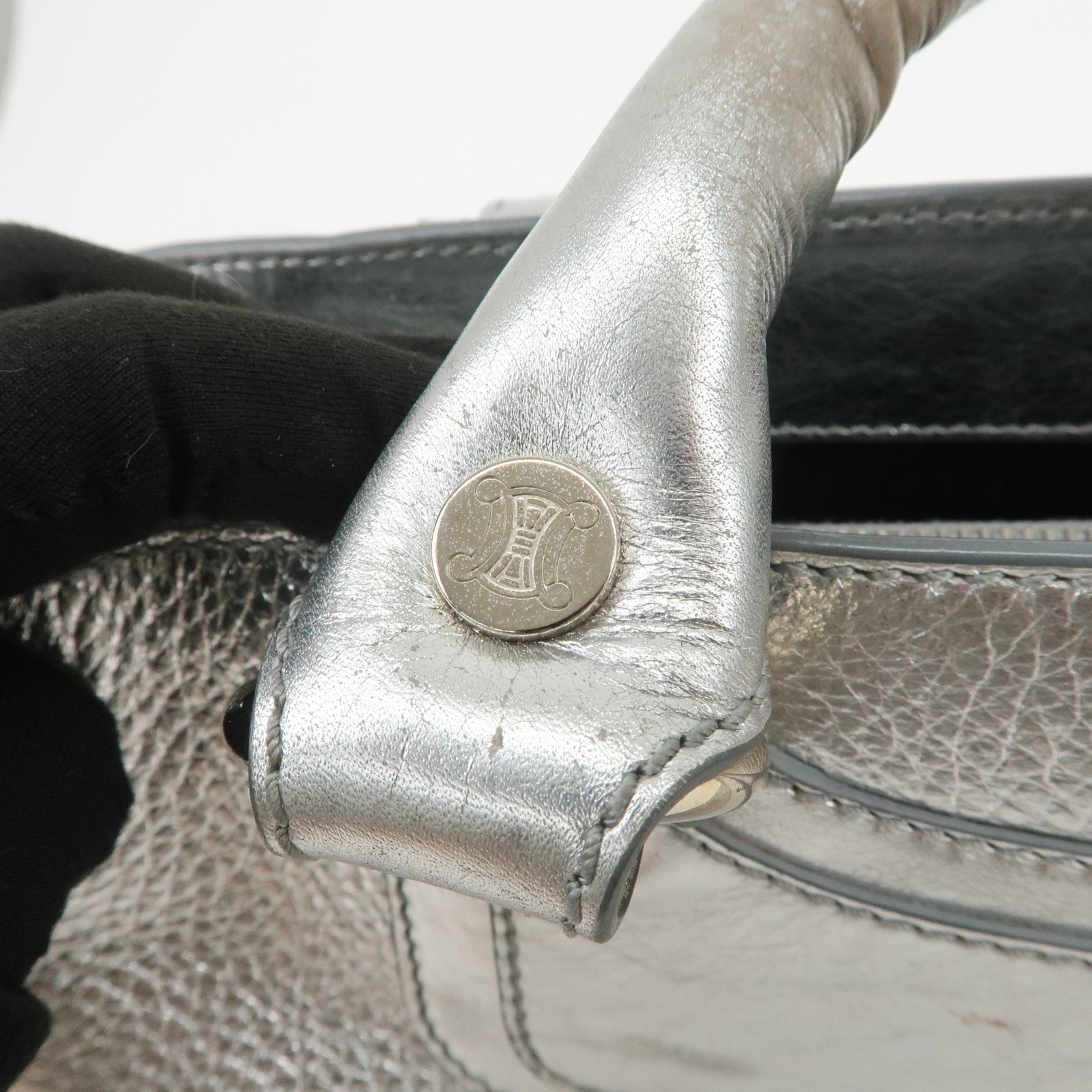 CELINE Leather Boogie Bag Hand Bag Tote Bag Silver Authentic Used F/S