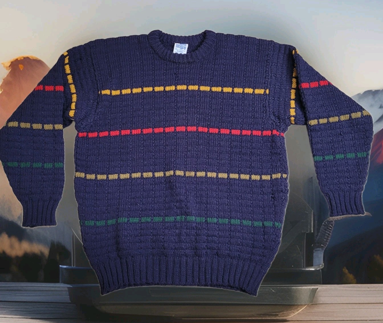 🍀Vintage John Molloy Sweater Mens L Blue 100% Irish Wool Knit Made in Ireland