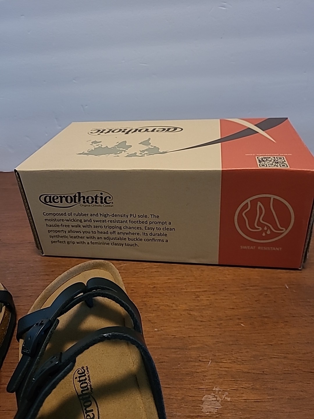 Aerothotic CorkSlides Womens Sz8 Black Synthetic Leather Arch Support PU1105 NIB