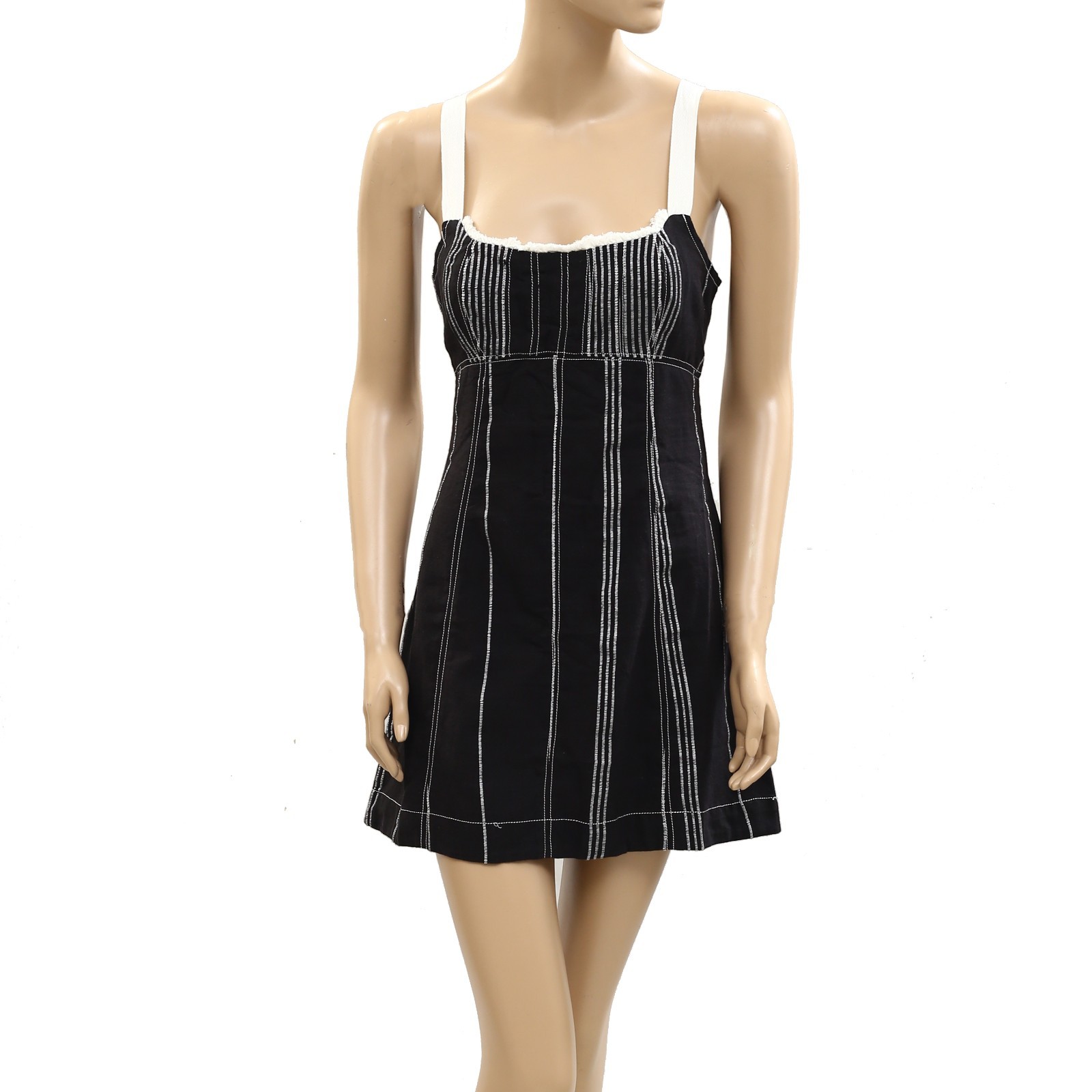 Free People Est Sailor Mini Striped Dress Babydoll Laceup Cotton S New 285327